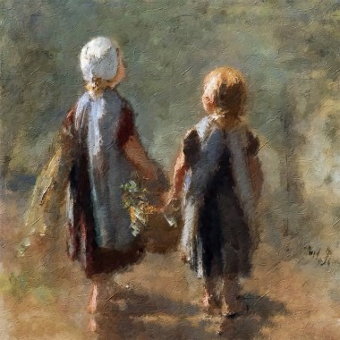Twee kleine meisjes die een mand dragen - Jozef Israëls