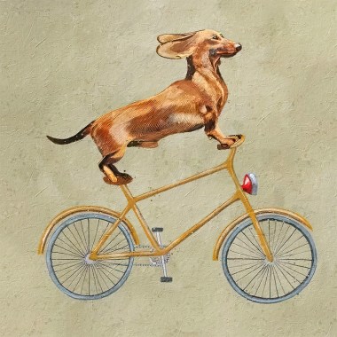 hond op fiets schilderij