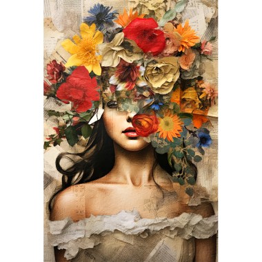Vrouw gezicht met bloemen schilderij