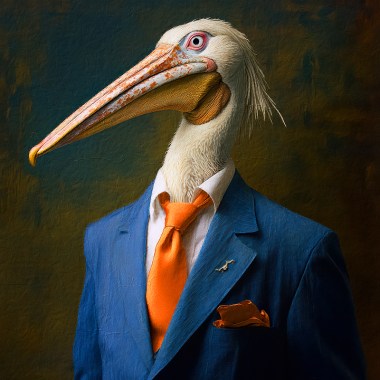 4948_A_pelican_dressed_in_a_blue_suit_with_an_orange